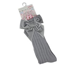 S360-G: Grey Knee Length Socks w/Velvet Bow (0-24 Months)